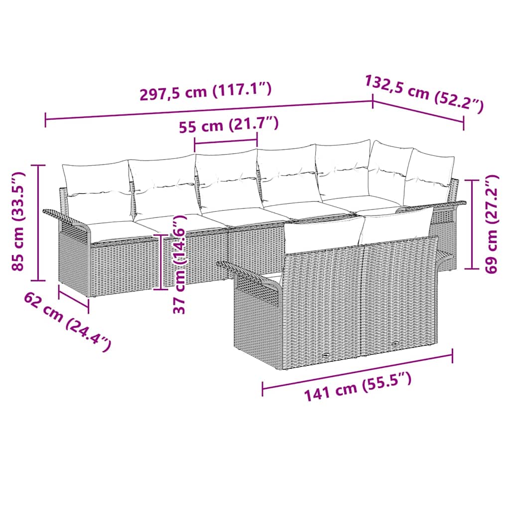 Gartensofa-set mit Kissen 8 pcs Beige Poly-Rattan