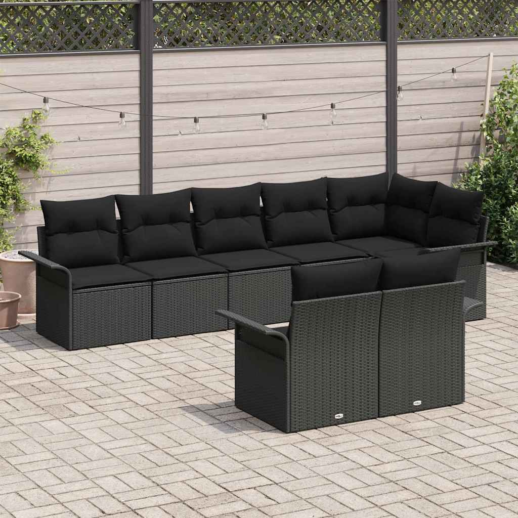 Gartensofa-set mit Kissen 8 pcs Schwarz Poly-Rattan