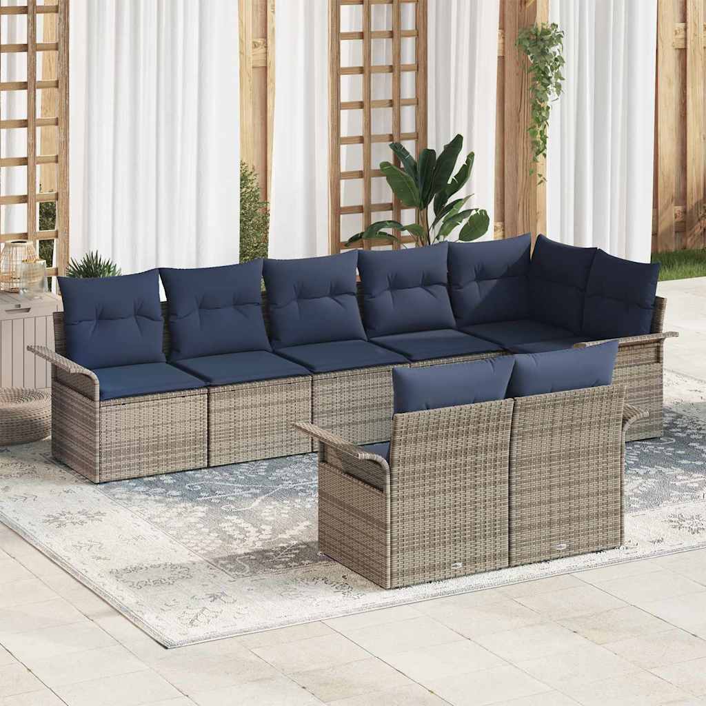 Gartensofa-set mit Kissen 8 pcs Grau Poly-Rattan