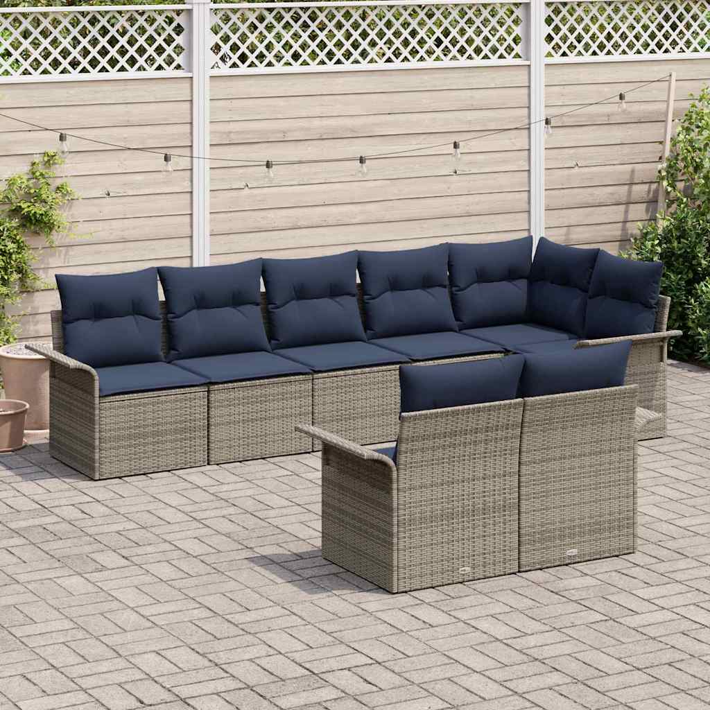 Gartensofa-set mit Kissen 8 pcs Grau Poly-Rattan