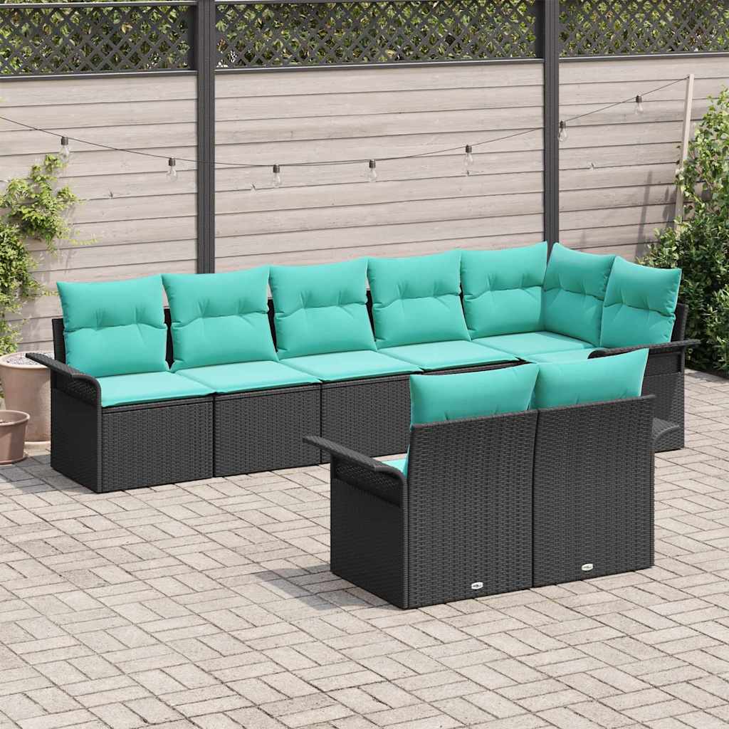 Gartensofa-set mit Kissen 8 pcs Schwarz Poly-Rattan