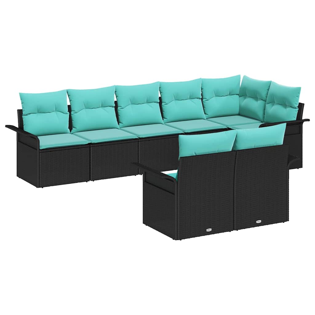 Gartensofa-set mit Kissen 8 pcs Schwarz Poly-Rattan
