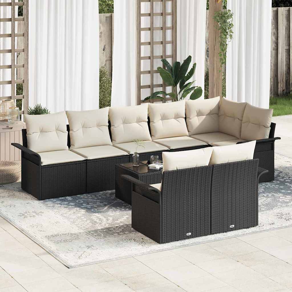 Gartensofa-set mit Kissen 9 pcs Schwarz Poly-Rattan