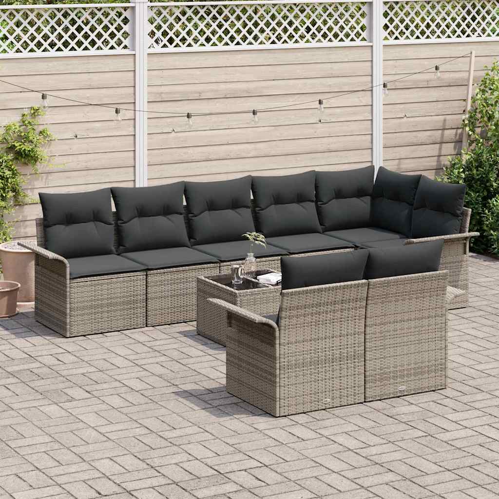 Gartensofa-set mit Kissen 9 pcs Grau Poly-Rattan