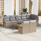 Gartensofa-set mit Kissen 9 pcs Beige Poly-Rattan