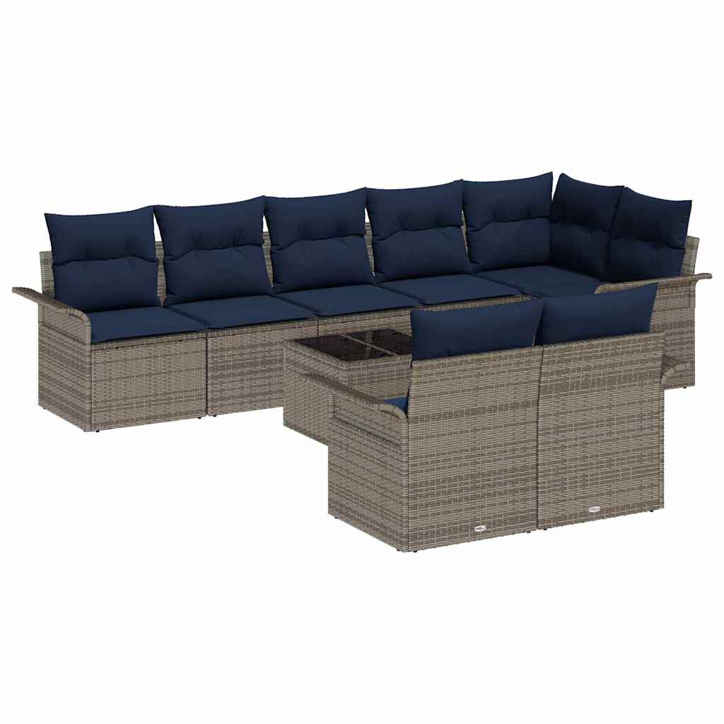 Gartensofa-set mit Kissen 9 pcs Grau Poly-Rattan