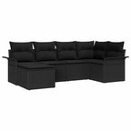 Gartensofa-set mit Kissen 6 pcs Schwarz Poly-Rattan