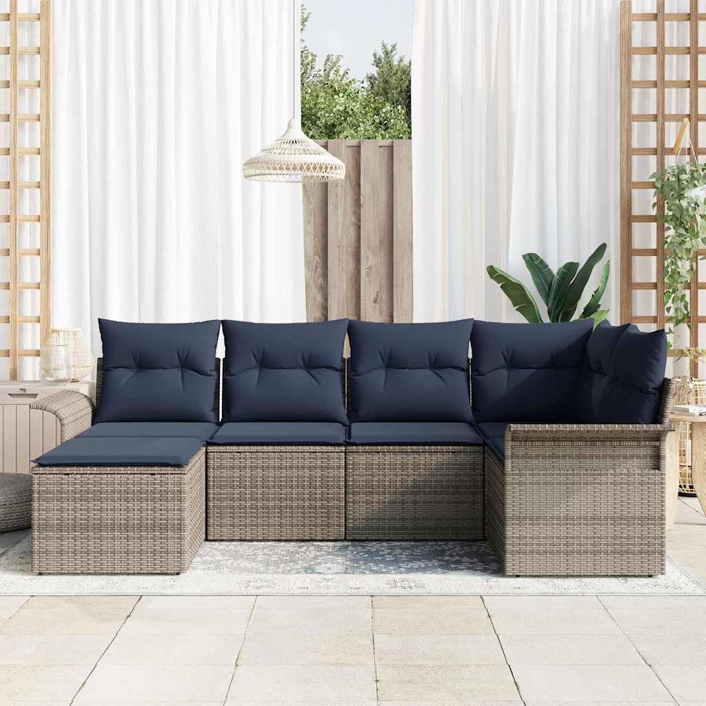 Gartensofa-set mit Kissen 6 pcs Grau Poly-Rattan