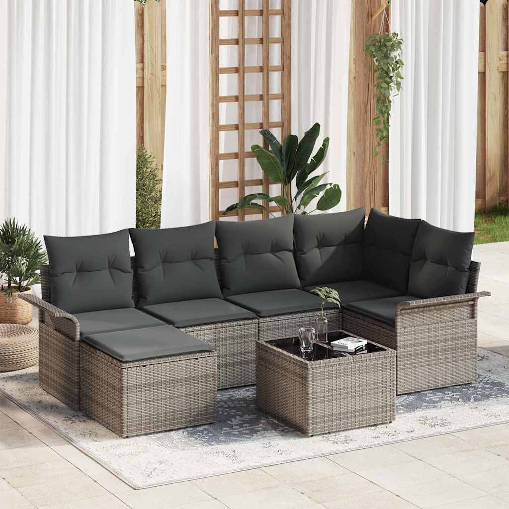 Gartensofa-set mit Kissen 7 pcs Grau Poly-Rattan