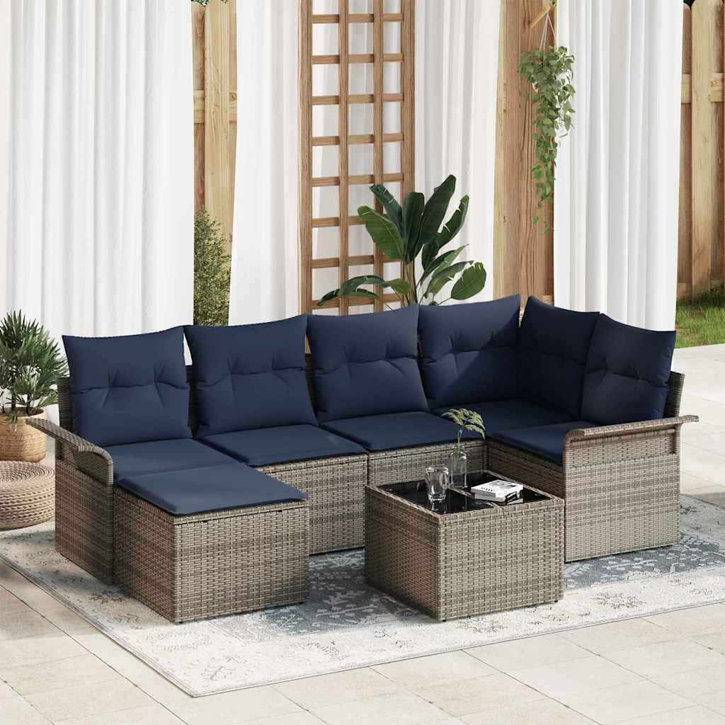 Gartensofa-set mit Kissen Grau Poly-Rattan
