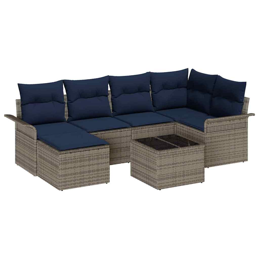 Gartensofa-set mit Kissen Grau Poly-Rattan