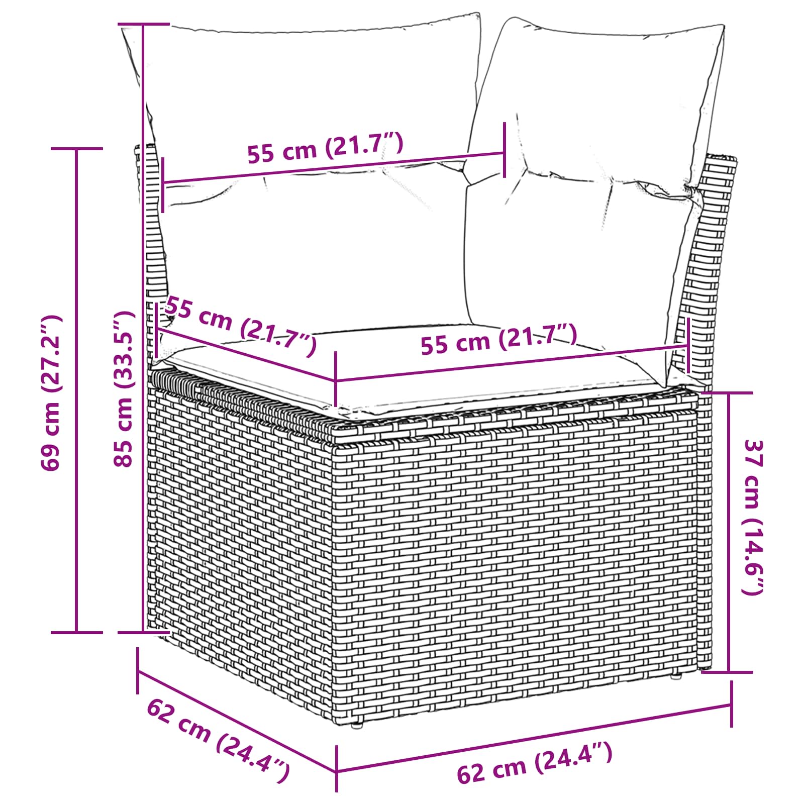 Gartensofa-set mit Kissen Grau Poly-Rattan