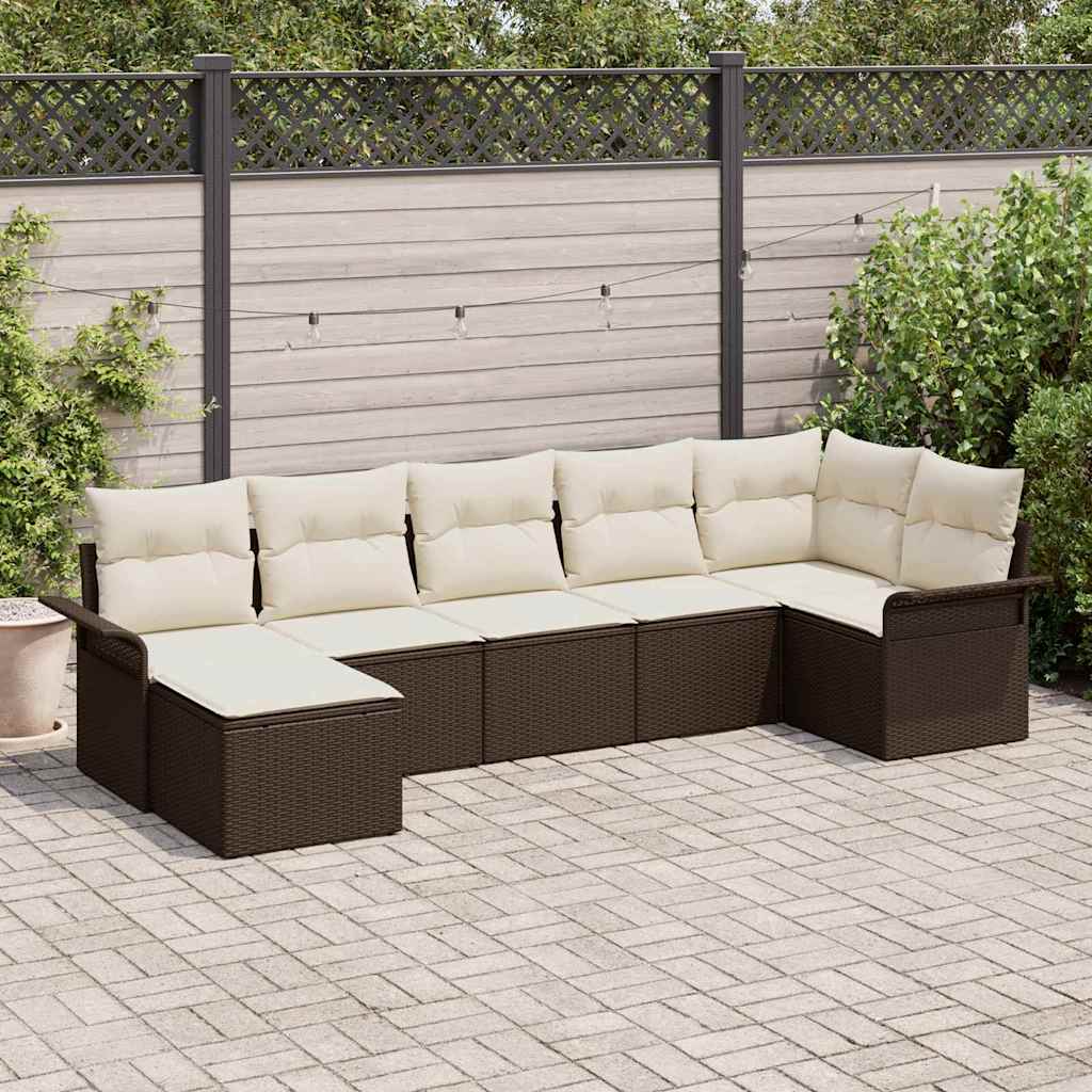 Gartensofa-set mit Kissen 7 pcs Braun Poly-Rattan