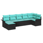 Gartensofa-set mit Kissen 7 pcs Schwarz Poly-Rattan