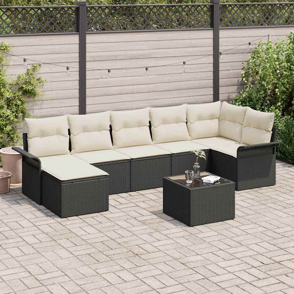 Gartensofa-set mit Kissen 8 pcs Schwarz Poly-Rattan