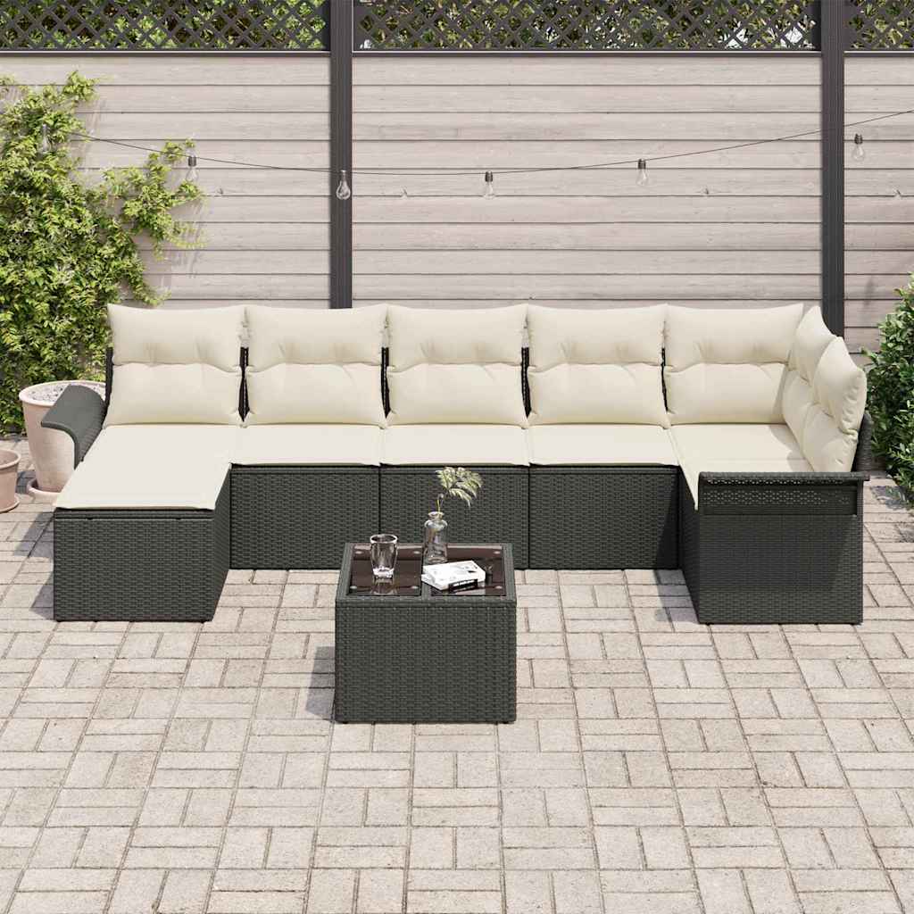 Gartensofa-set mit Kissen 8 pcs Schwarz Poly-Rattan