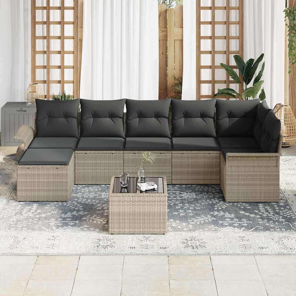 Gartensofa-set mit Kissen 8 pcs Hellgrau Poly-Rattan
