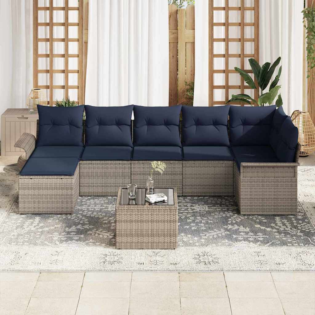 Gartensofa-set mit Kissen 8 pcs Grau Poly-Rattan