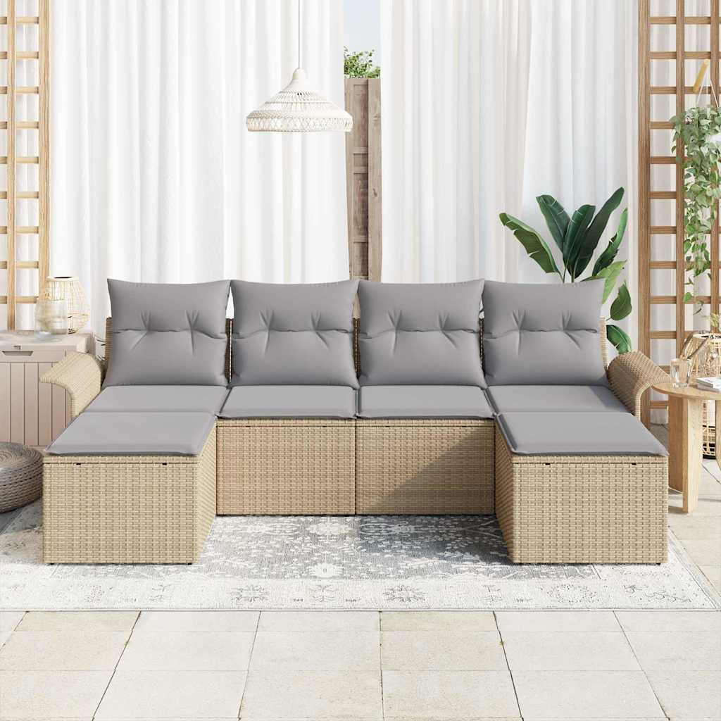 Gartensofa-set mit Kissen 6 pcs Beige Poly-Rattan