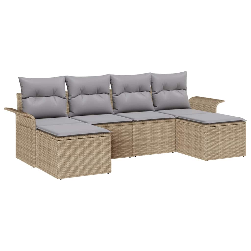 Gartensofa-set mit Kissen 6 pcs Beige Poly-Rattan