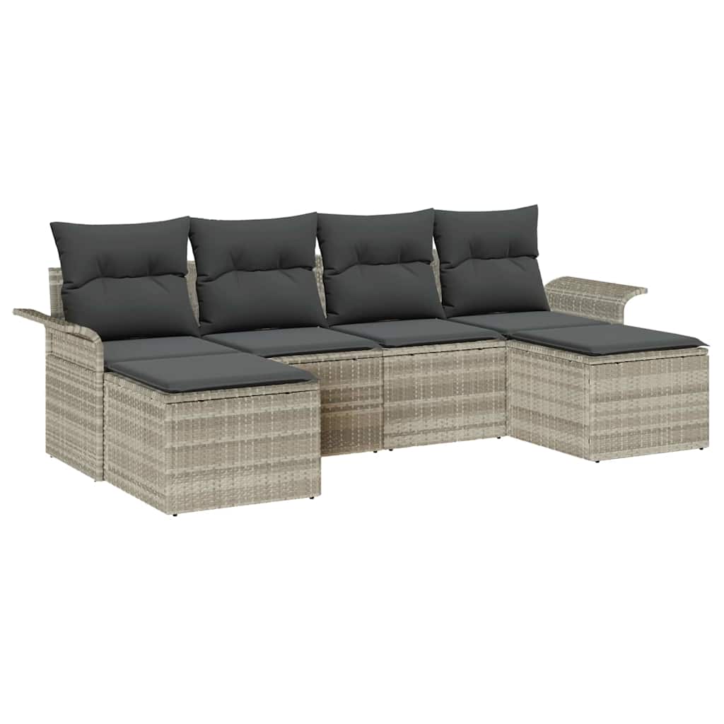Gartensofa-set mit Kissen 6 pcs Hellgrau Poly-Rattan