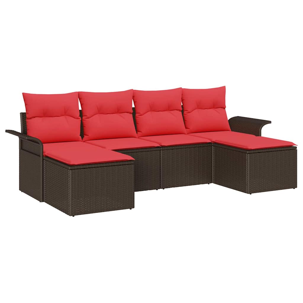 Gartensofa-set mit Kissen 6 pcs Braun Poly-Rattan