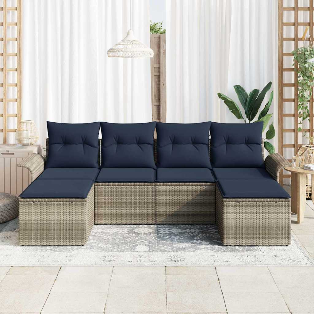 Gartensofa-set mit Kissen 6 pcs Grau Poly-Rattan