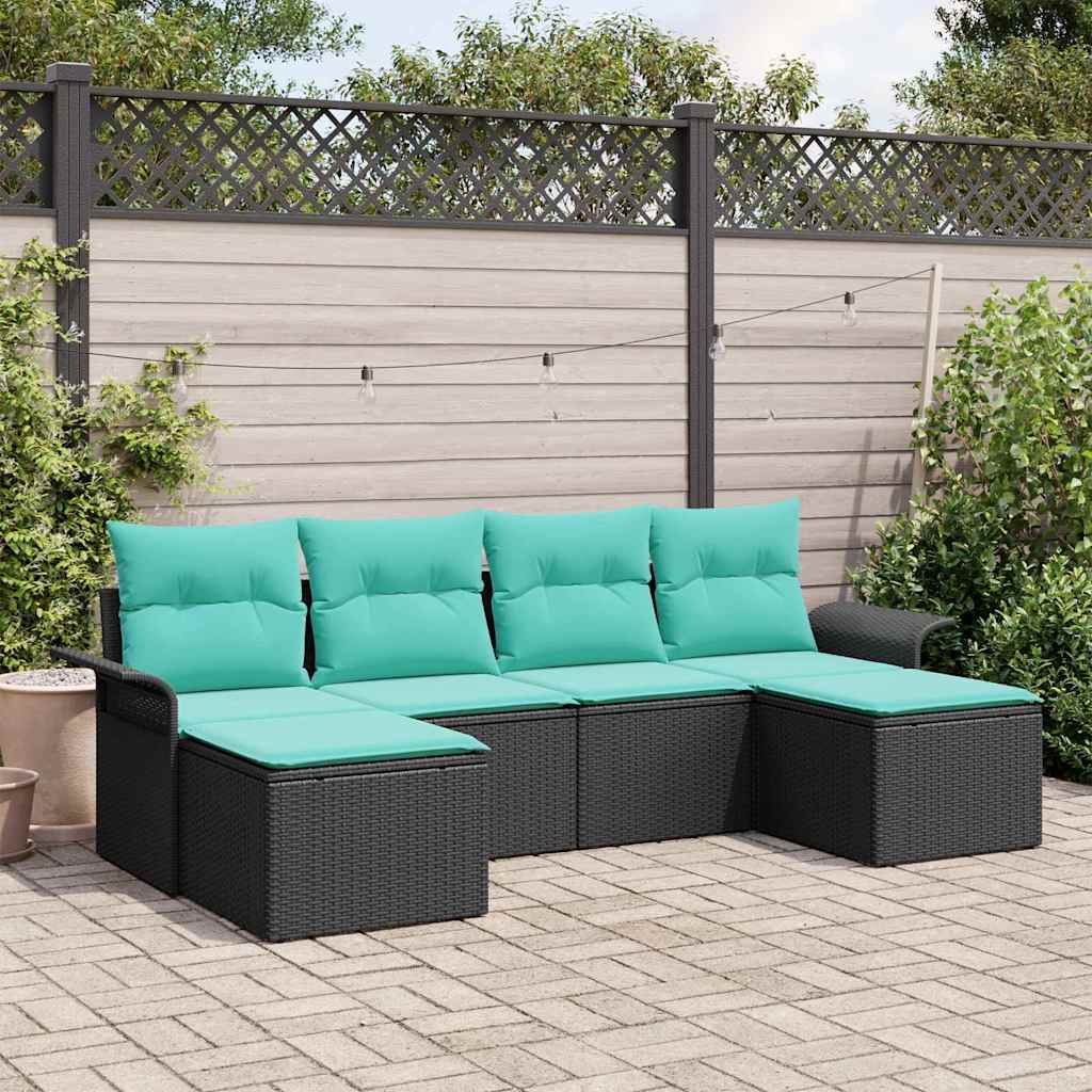 Gartensofa-set mit Kissen 6 pcs Schwarz Poly-Rattan