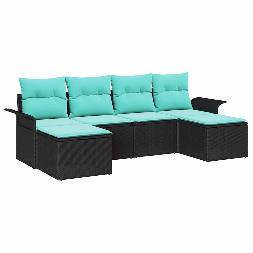 Gartensofa-set mit Kissen 6 pcs Schwarz Poly-Rattan