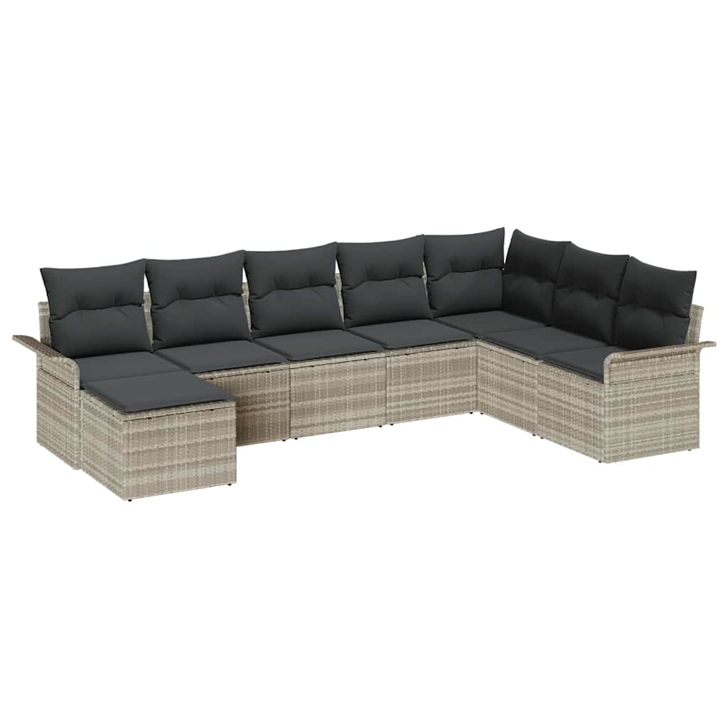 Gartensofa-set mit Kissen 8 pcs Hellgrau Poly-Rattan