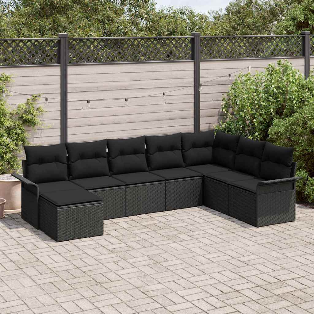 Gartensofa-set mit Kissen 8 pcs Schwarz Poly-Rattan