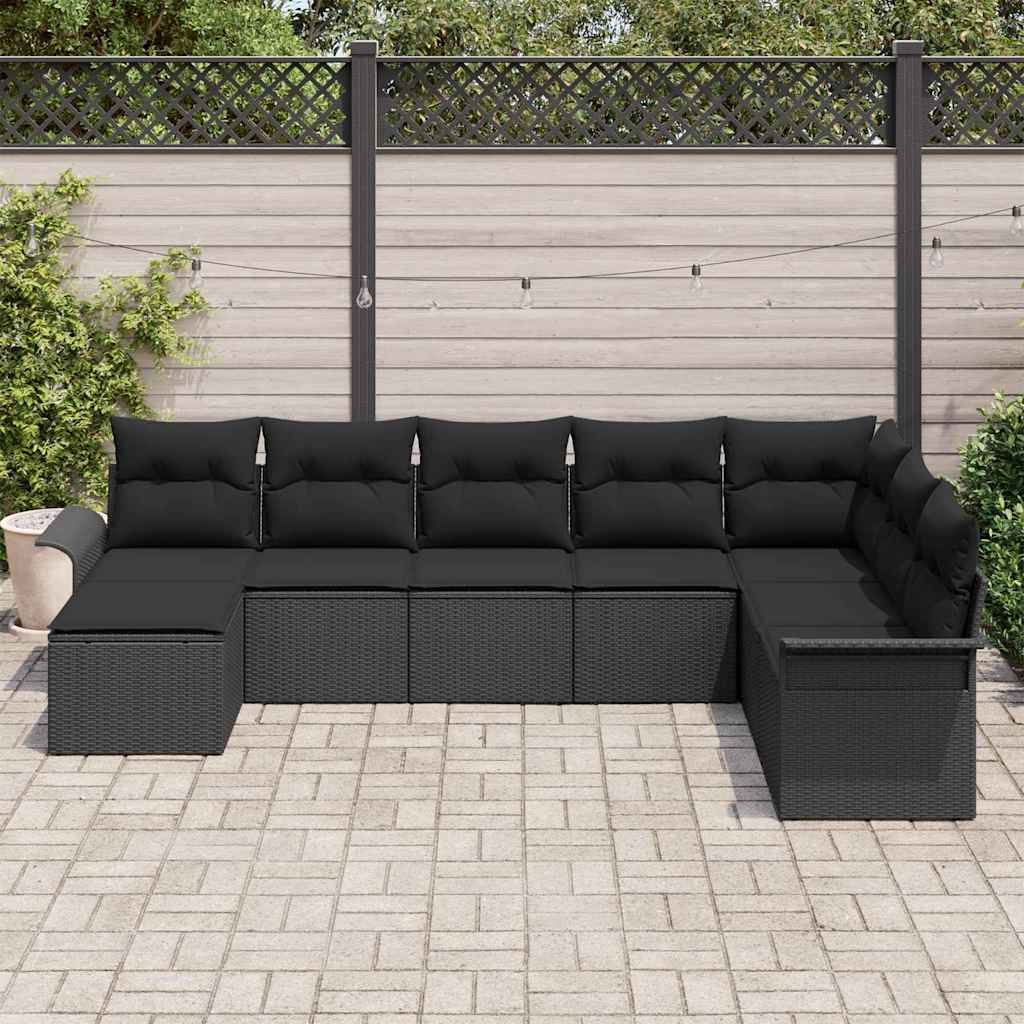 Gartensofa-set mit Kissen 8 pcs Schwarz Poly-Rattan