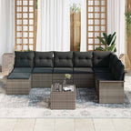 Garten-Sofa-Set mit Kissen 9 pcs Grau Poly Rattan
