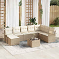Gartensofa-set mit Kissen 9 pcs Beige Poly-Rattan