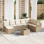 Gartensofa-set mit Kissen 9 pcs Beige Poly-Rattan
