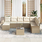 Gartensofa-set mit Kissen 9 pcs Beige Poly-Rattan