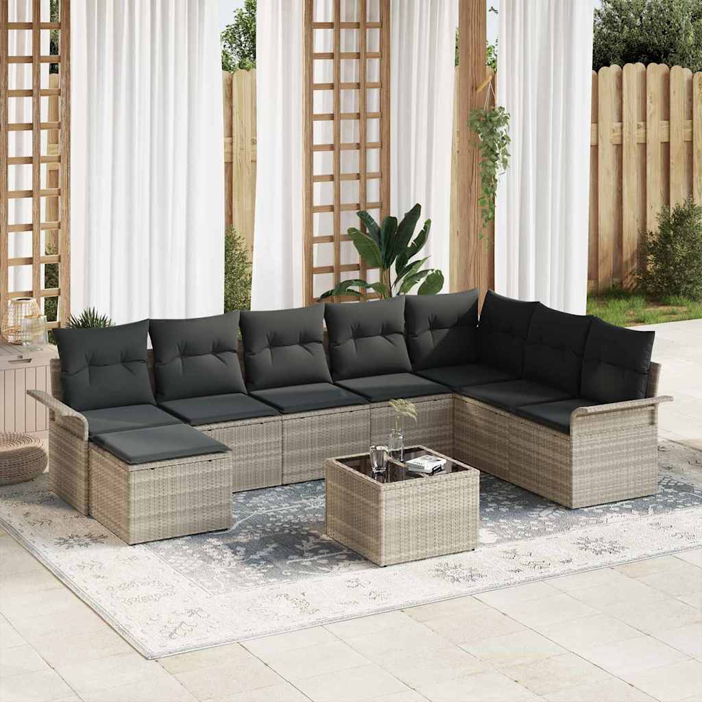 Garten-Sofa-Set mit Kissen 9 pcs Hellgrau Poly Rattan
