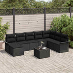 Gartensofa-set mit Kissen 9 pcs Schwarz Poly-Rattan