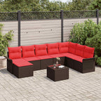 Gartensofa-set mit Kissen 9 pcs Braun Poly-Rattan