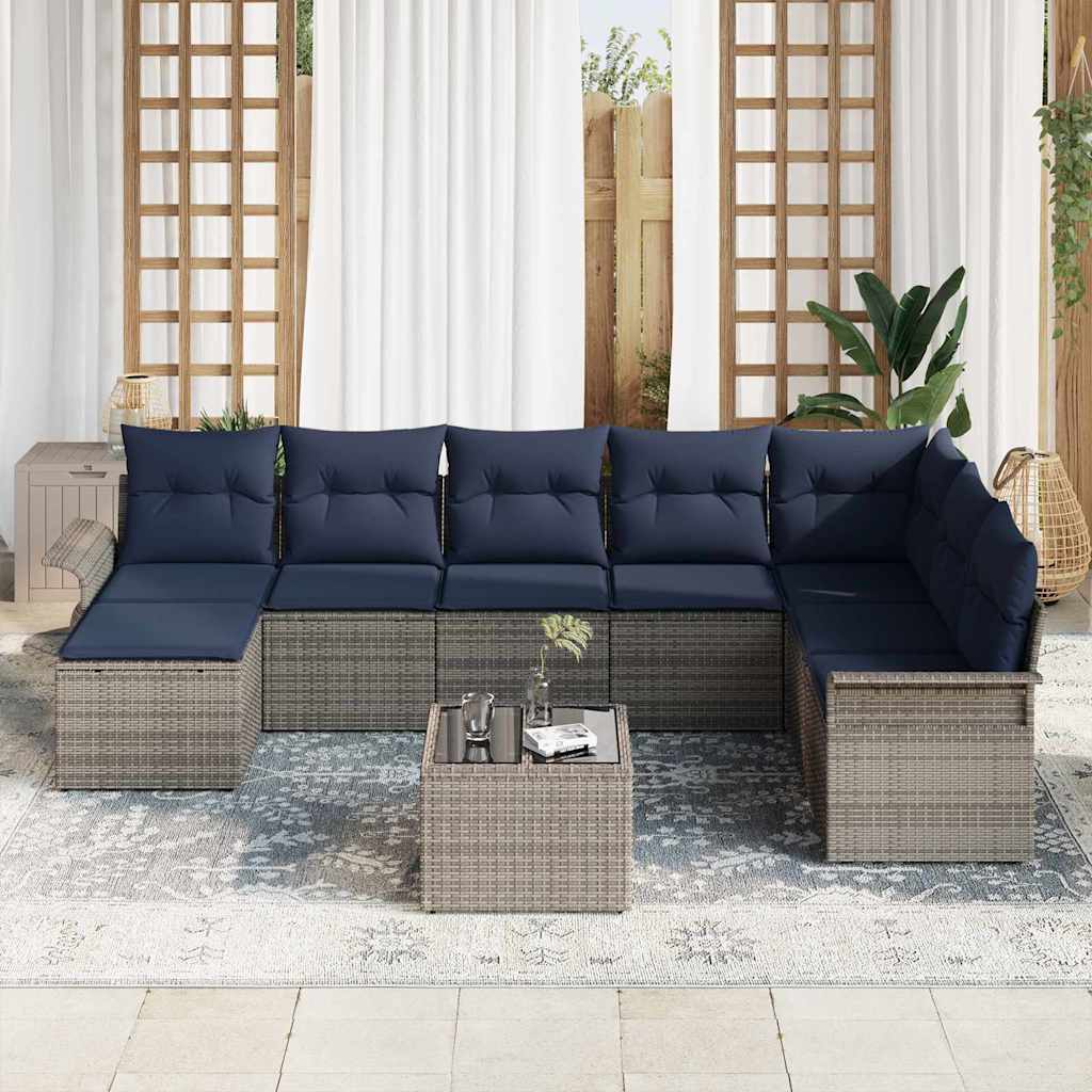 Gartensofa-set mit Kissen 9 pcs Grau Poly-Rattan