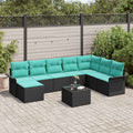 Gartensofa-set mit Kissen 9 pcs Schwarz Poly-Rattan