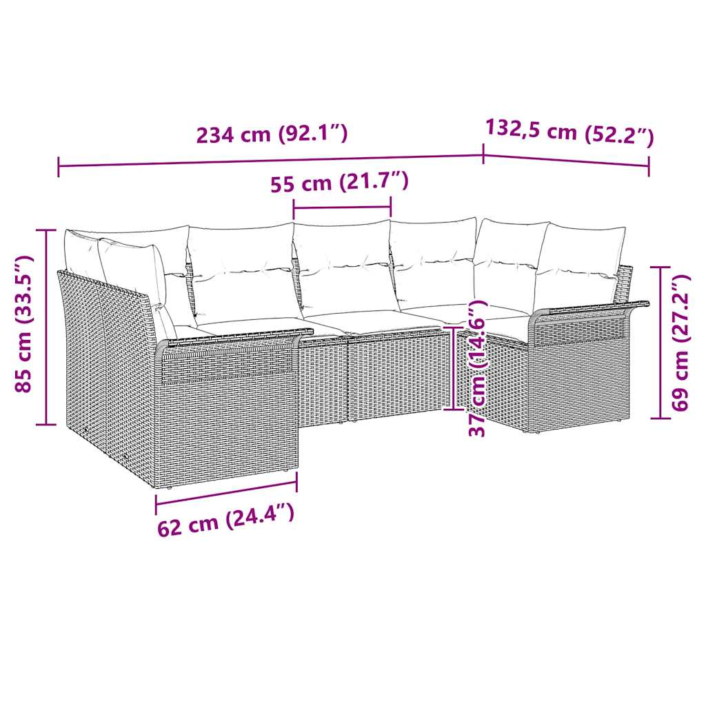 Gartensofa-set mit Kissen 6 pcs Schwarz Poly-Rattan