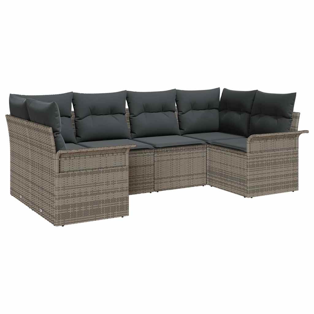 Gartensofa-set mit Kissen 6 pcs Grau Poly-Rattan