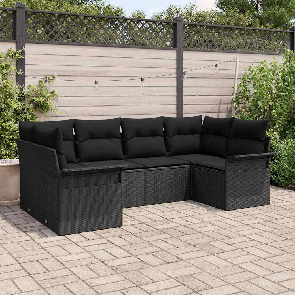 Gartensofa-set mit Kissen 6 pcs Schwarz Poly-Rattan