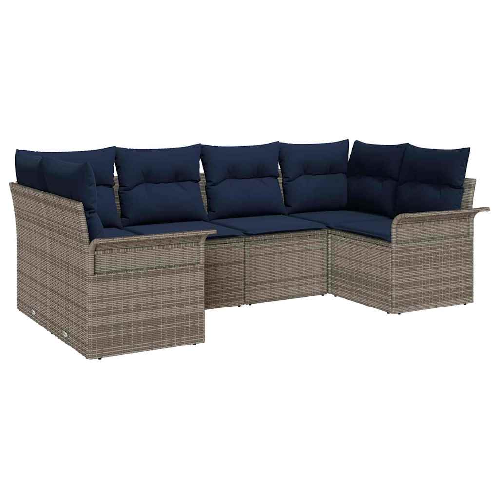 Gartensofa-set mit Kissen 6 pcs Grau Poly-Rattan