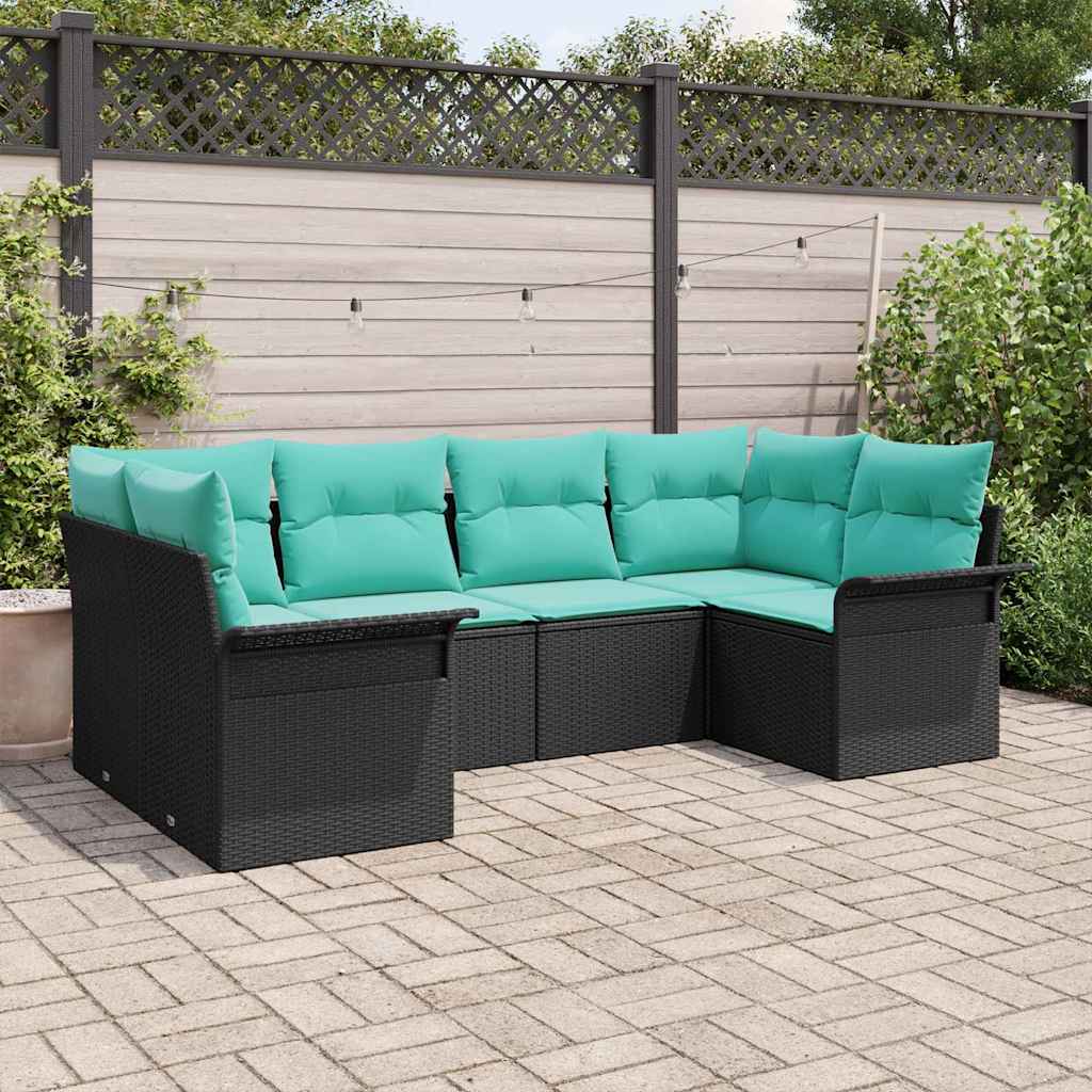 Garten-Sofa-Set mit Kissen 6 pcs Schwarz Poly Rattan