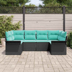 Garten-Sofa-Set mit Kissen 6 pcs Schwarz Poly Rattan