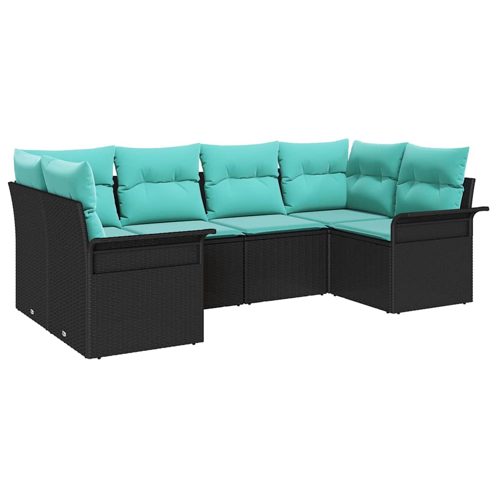 Garten-Sofa-Set mit Kissen 6 pcs Schwarz Poly Rattan