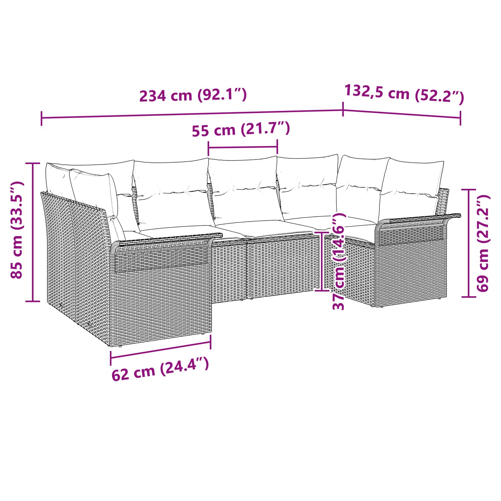 Garten-Sofa-Set mit Kissen 6 pcs Schwarz Poly Rattan