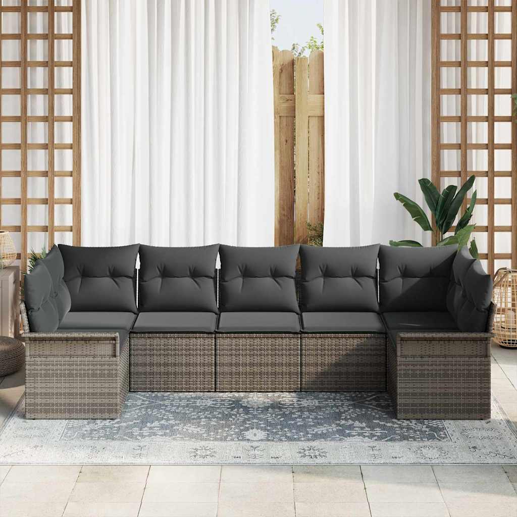 Gartensofa-set mit Kissen 7 pcs Grau Poly-Rattan
